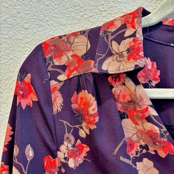 Skies Are Blue Floral Midi Dress• Navy and Red l Sz. M - Picture 7 of 12